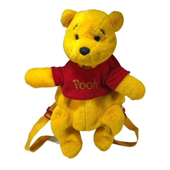 Disney Winnie The Pooh 16" Plush Backpack Vintage Yellow Straps Zipper Back - Picture 1 of 10